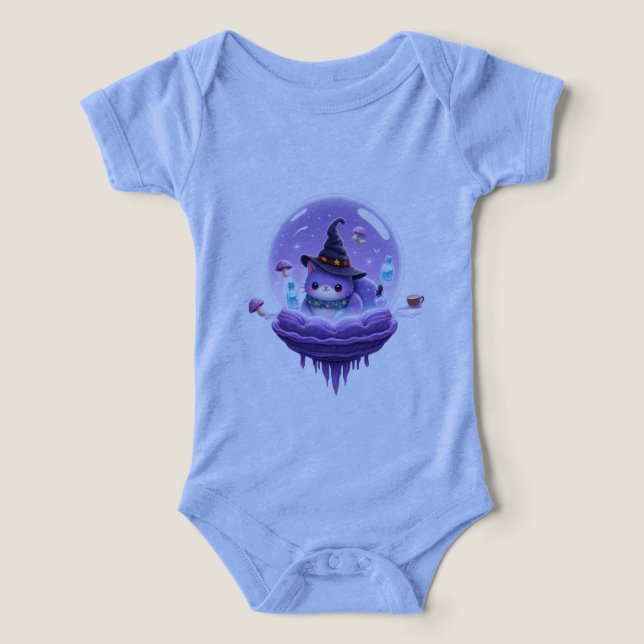 Kosmiskt Häxkatte Kawaii Baby Bodysuit T Shirt (Design Framsida)