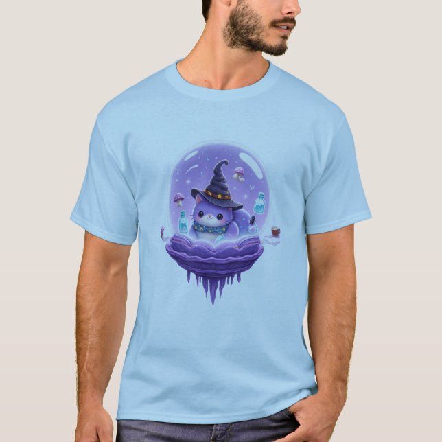 Kosmiskt Häxkattekristallklot Kawaii Magi T-shirt (Framsida)