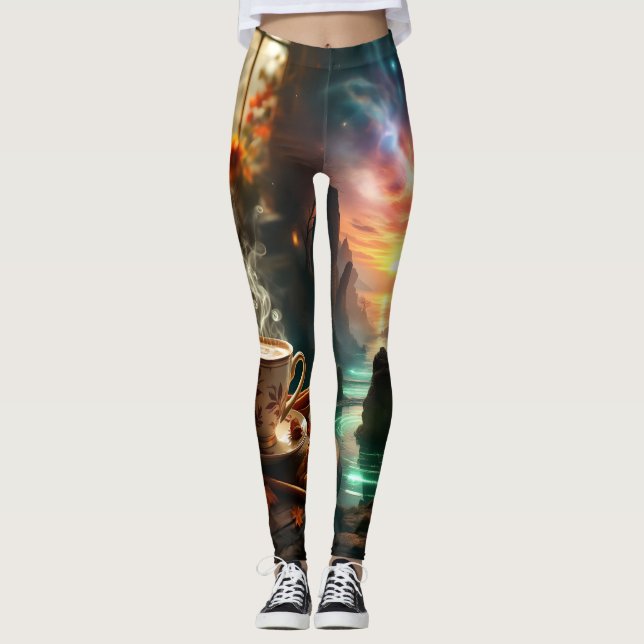 Kosmiskt kafé-laggings-töjningar leggings (Framsida)