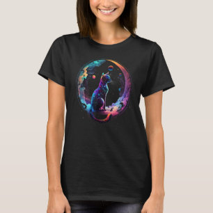 Kosmiskt Katt Coolt Färgglatt Halvmåne och Moln T Shirt