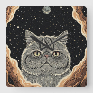Kosmiskt Katt Fyrkantig Klocka