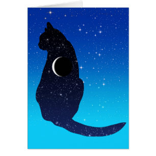 Kosmiskt katt i stjärnor och halvmåne-mönster OBS kort