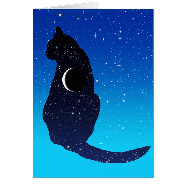Kosmiskt katt i stjärnor och halvmåne-mönster OBS kort (Framsidan)