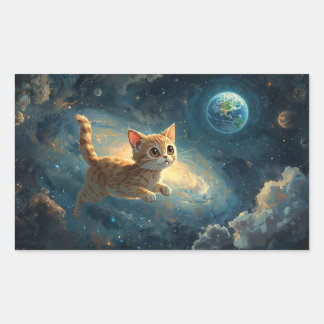 Kosmiskt kattäventyr – Förtrollande rymdmålning Rektangulärt Klistermärke