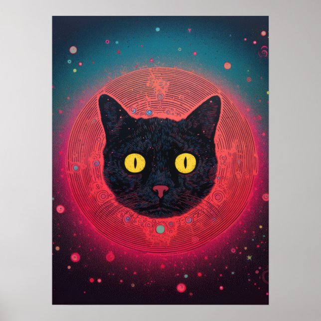 Kosmiskt Kattdjur: Starry Gaze Poster (Framsidan)