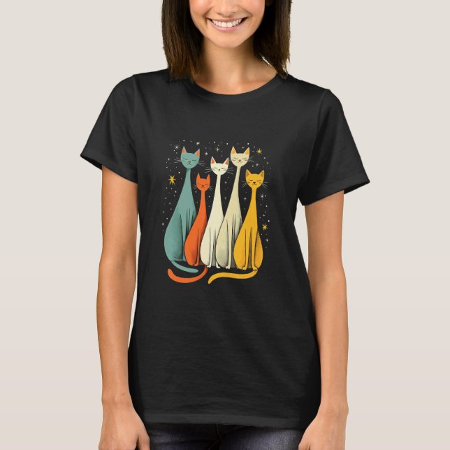 Kosmiskt Katter Under Natthimlen T Shirt (Framsida)