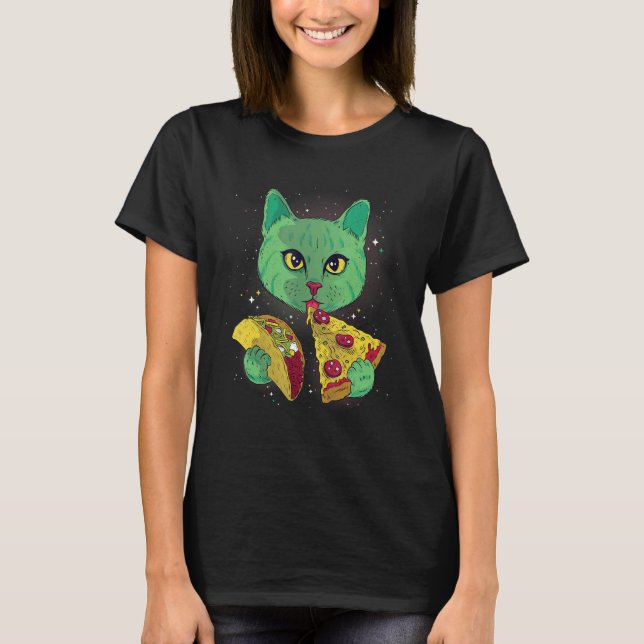Kosmiskt kattfoder (Pizza) och tako Space-grafik T Shirt (Framsida)
