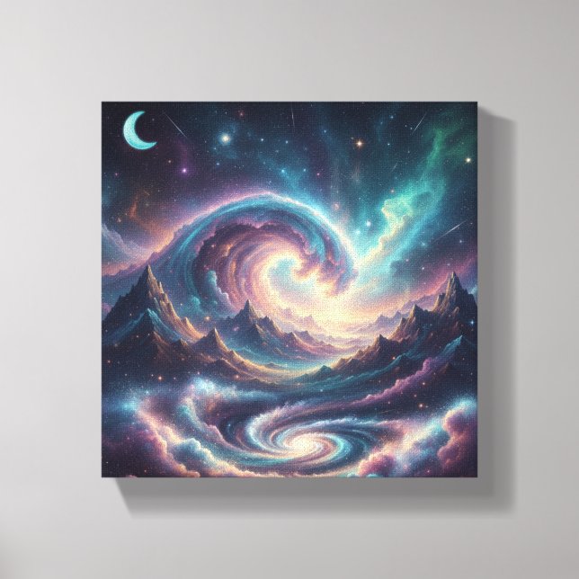 Kosmiskt kelestiskt Vinkar Wall Art | Måne och oce Canvastryck (Framsida)