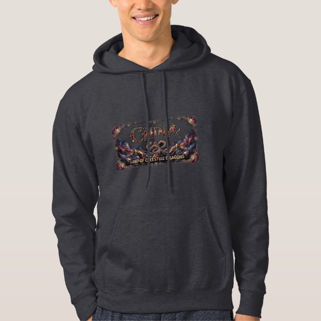 Kosmiskt Kina Drak Stora Muren Hoodie (Framsida)