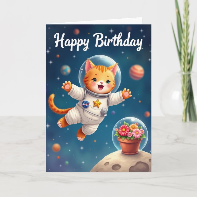 Kosmiskt Kitty Födelsedags Kort (Framsida)