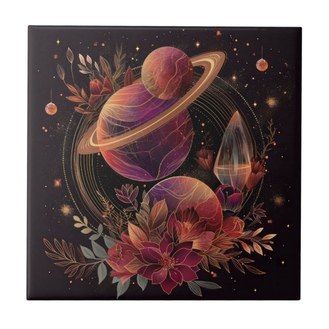 Kosmiskt kristallringat planet fantasykonst (2) kakelplatta (Framsidan)