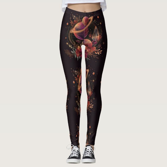 Kosmiskt kristallringat planet fantasykonst (2) leggings (Framsida)