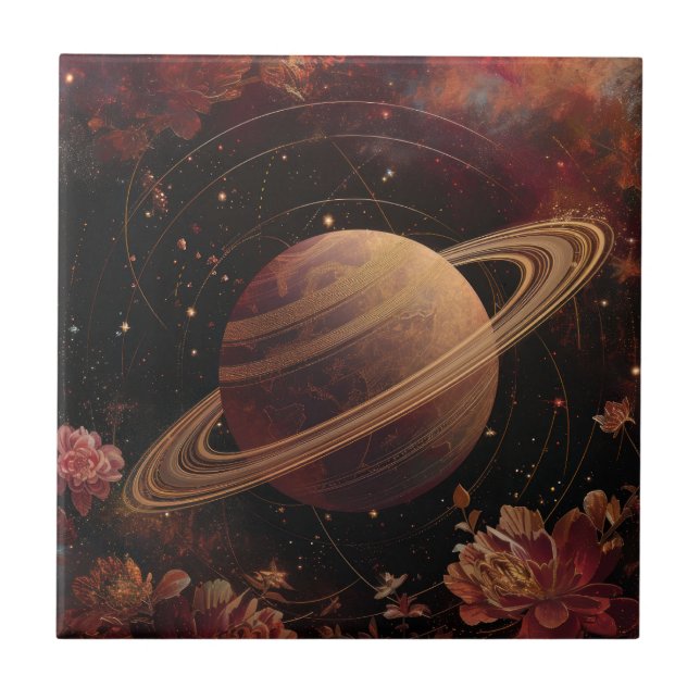 Kosmiskt kristallringat planet fantasykonst (5) kakelplatta (Framsidan)