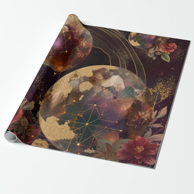 Kosmiskt kristallringat planet fantasykonst (9) presentpapper (Utrullad)