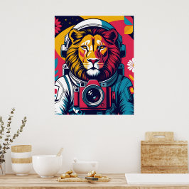Kosmiskt Lejon – Astronaut Helm Plakat | Djärvt Ry Poster