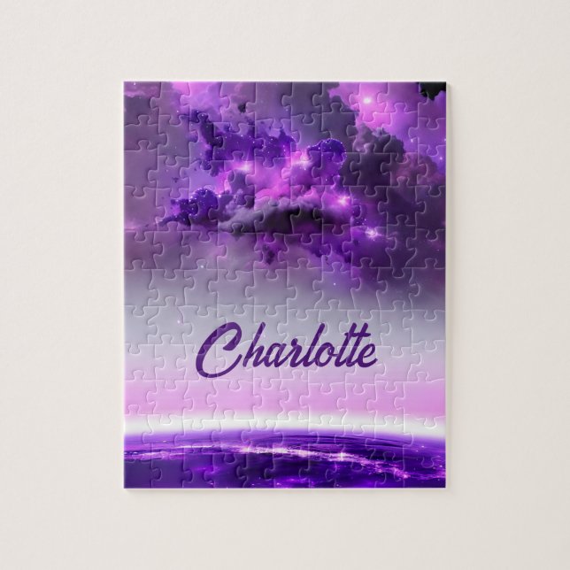 Kosmiskt Lila Hues in Fantastical Roligt Solar Sys Pussel (Vertikal)