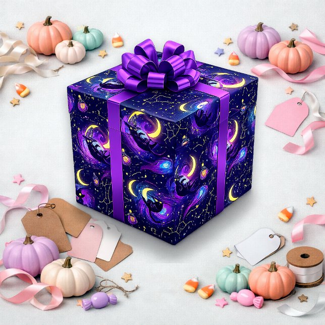 Kosmiskt Lila Mystiskt Katt Halloween Presentpapper (Skapare uppladdad)