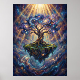 Kosmiskt Livsträd på Flytande Ö Poster