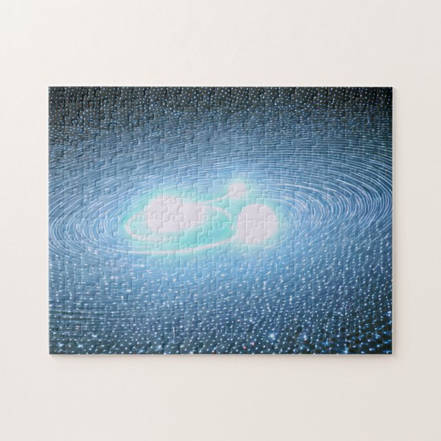 Kosmiskt ljusa, vita sfärer som snurrar i universu pussel (Horisontell)