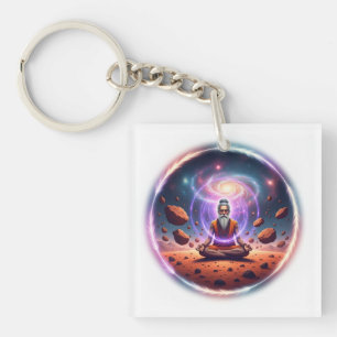 Kosmiskt meditationsfigurs nyckelring i akryl