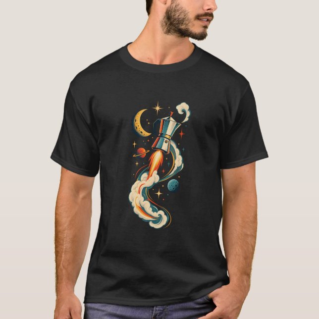 Kosmiskt Moka Pot Raket Retro T-Shirt (Framsida)