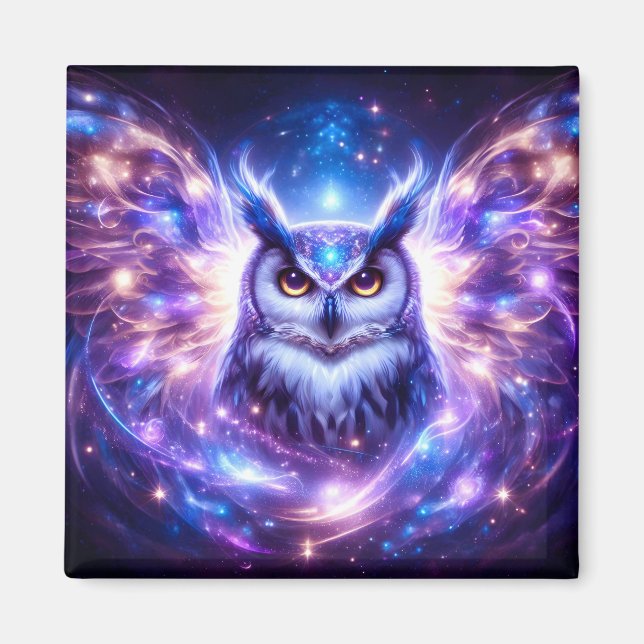 Kosmiskt Mystiskt Visdom Celestial Andlig Uggla  Magnet (Framsidan)