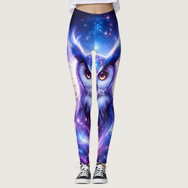 Kosmiskt Mystiskt Visdoms Celestiala Andliga Uggla Leggings (Framsida)