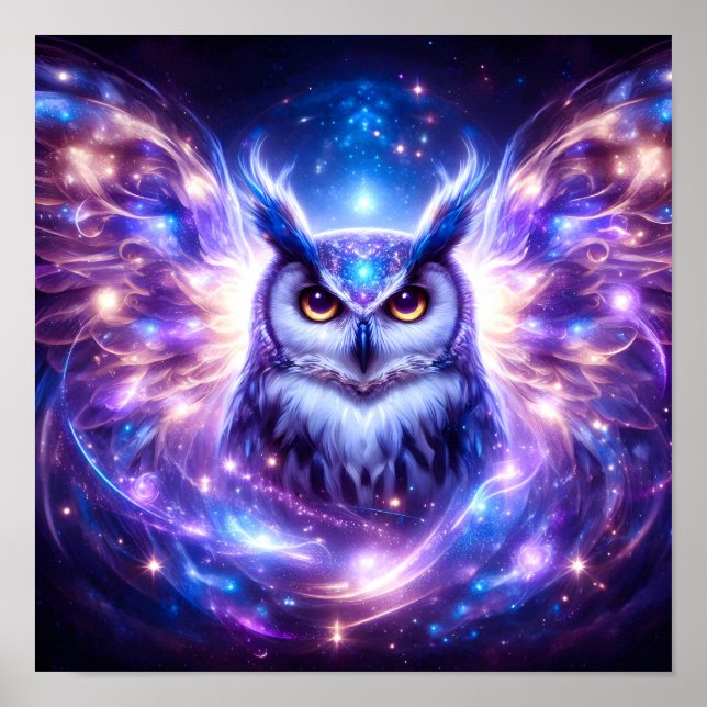 Kosmiskt Mystiskt Visdoms Celestiala Andliga Uggla Poster (Framsidan)