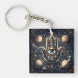 Kosmiskt Navy Guld Celestial Hamsa Ond Öga