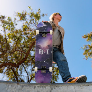 Kosmiskt nebulosagallafoto monogram initial mini skateboard bräda 18,5 cm