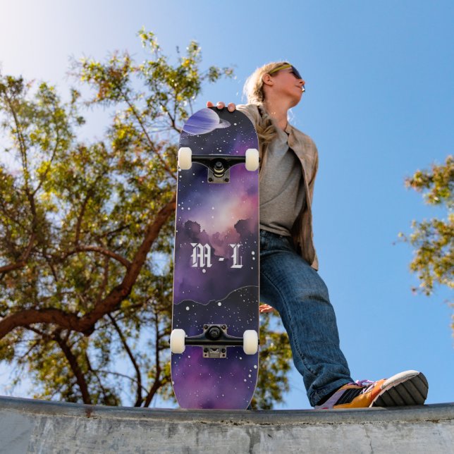Kosmiskt nebulosagallafoto monogram initial mini skateboard bräda 18,5 cm (Utomhus 1)
