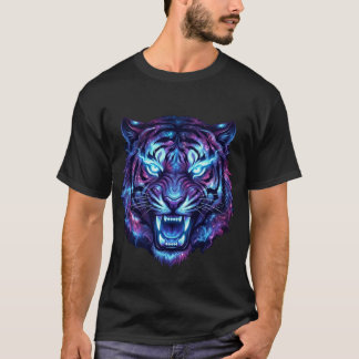 Kosmiskt neon-tigerhuvud-galax stil grafisk t shirt