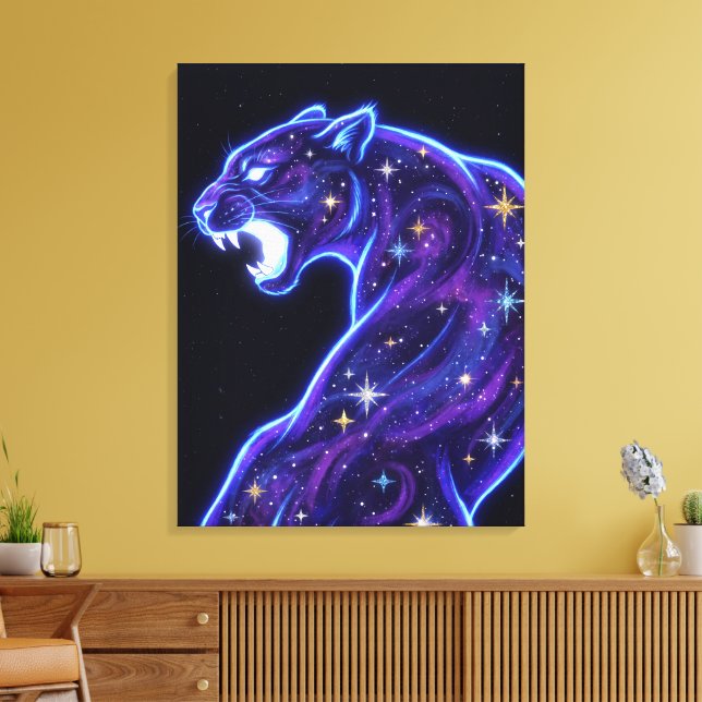 Kosmiskt Neonpanter Galaxy Canvastryck (Insitu (Vardagsrum))
