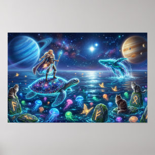 Kosmiskt Oceanvärldssköldpadda — Nordisk Fantasyko Poster