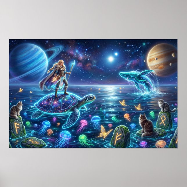 Kosmiskt Oceanvärldssköldpadda — Nordisk Fantasyko Poster (Framsidan)