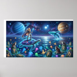 Kosmiskt Oceanvärldssköldpadda — Nordisk Fantasyko Poster