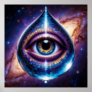 Kosmiskt öga inom tårformad galaktisk disco poster