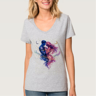 Kosmiskt omfamnande av stjärnstoft och öde t shirt