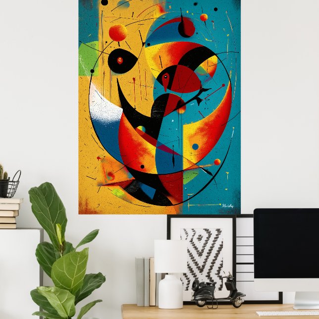 Kosmiskt omloppsabstrakt i teal och Tangerine  Poster (Hemmakontoret)