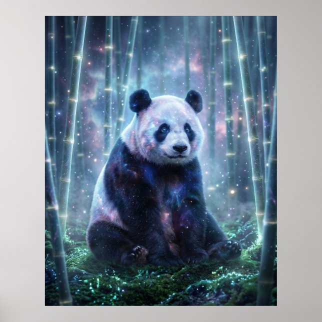 Kosmiskt Panda Stjärnbestrålad Lunda Poster (Framsidan)