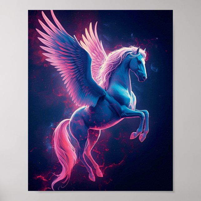 Kosmiskt Pegasus Väggkonst – Neonblå (Framsidan)
