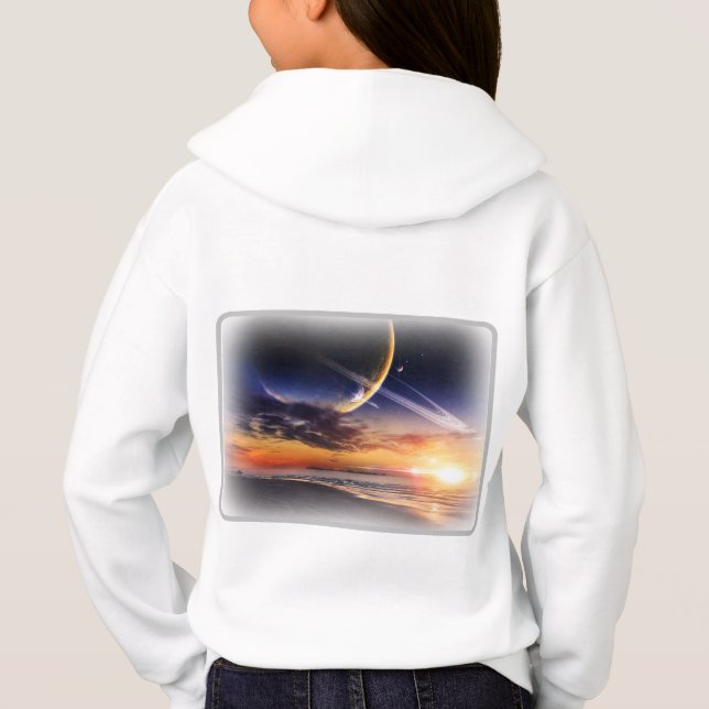 Kosmiskt Planet Horisont Barn Tröja Hoodie (Baksida)