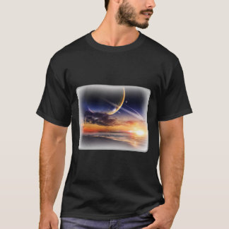Kosmiskt Planet Horisont Grundläggande Mörk T-Shir T Shirt