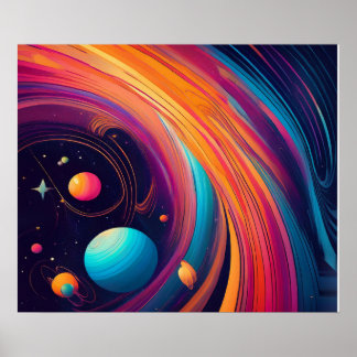 Kosmiskt Planetstörtande Färgglad Abstrakt Konst Poster