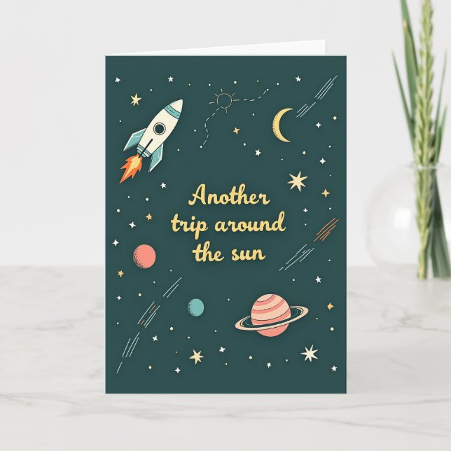 Kosmiskt raketfödelsedagskort kort (Framsida)