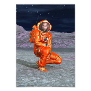 Kosmiskt resenärsurrealistiskt planetlandskapsart fototryck