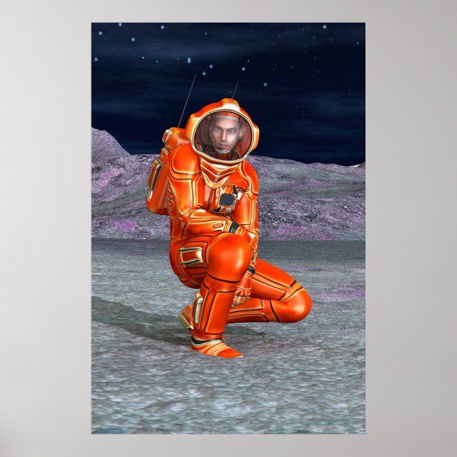 Kosmiskt resenärsurrealistiskt planetlandskapsart poster (Framsidan)