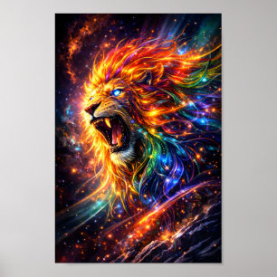 Kosmiskt Ropande Lejon Rymdkonst   Neon Galax Djur Poster