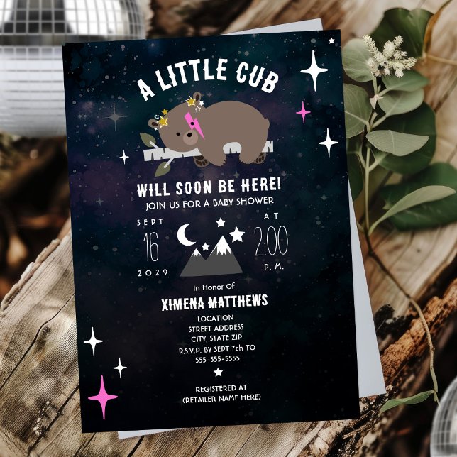 Kosmiskt Rosa Flickebarn Baby Shower Inbjudningar (Skapare uppladdad)