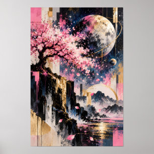 Kosmiskt Sakura Förgylld Virvel Rosa Guld Galaxy K Poster